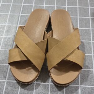 Catherine Malandrino Tan Cross-Strap Sandals